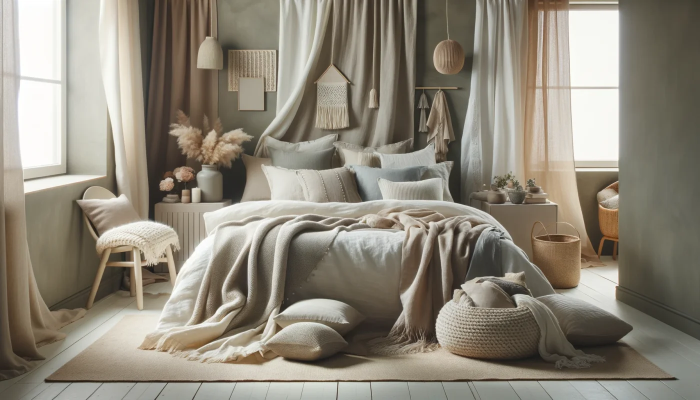 Chambre adulte zen avec textiles et linge de lit naturels et apaisants