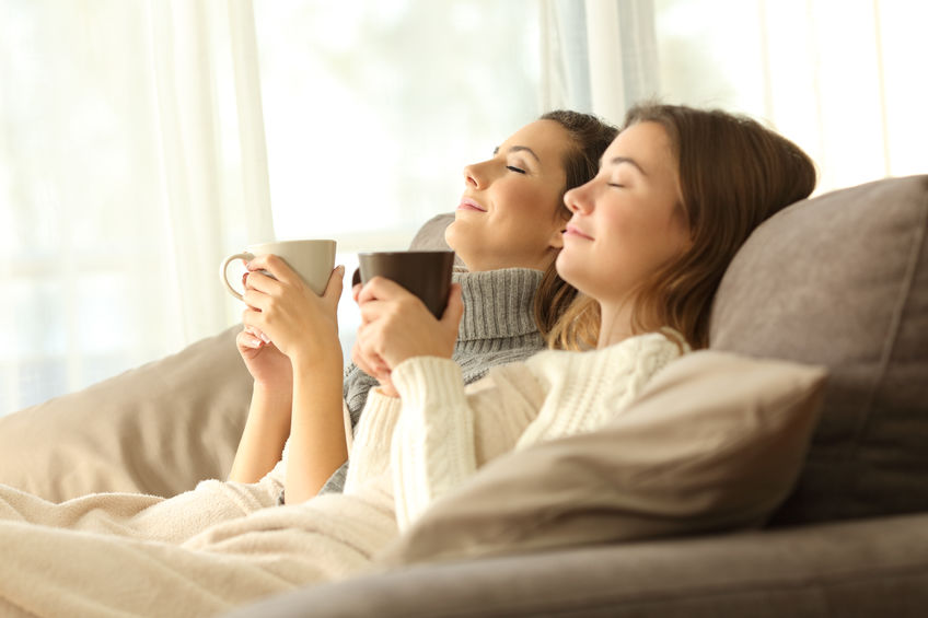 Relaxed roommates in winter at home